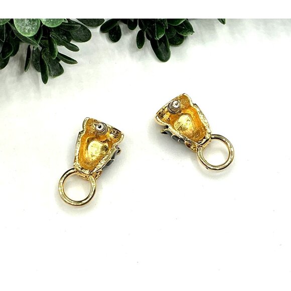 Vintage Gold Tone and Black Enamel Panther Head Earrings - Picture 5 of 10